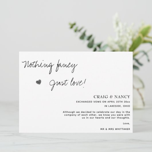 Niets Fancy Gewoon Liefde Foto Elopement Aankondiging (Staand voorkant)