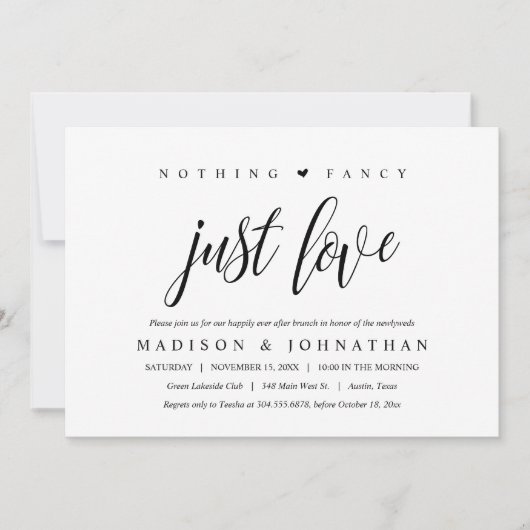 Niets Fancy, gewoon liefde gelukkig ooit na de bru Kaart (Voorkant)