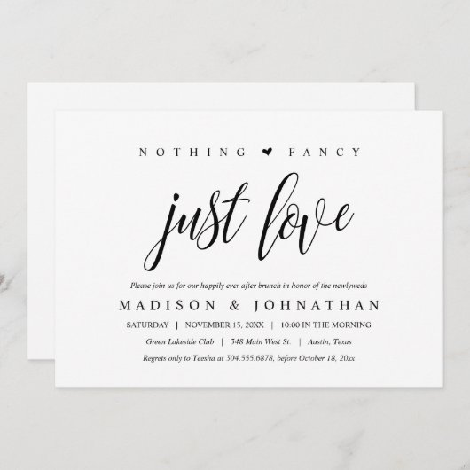 Niets Fancy, gewoon liefde gelukkig ooit na de bru Kaart (Voorkant / Achterkant)