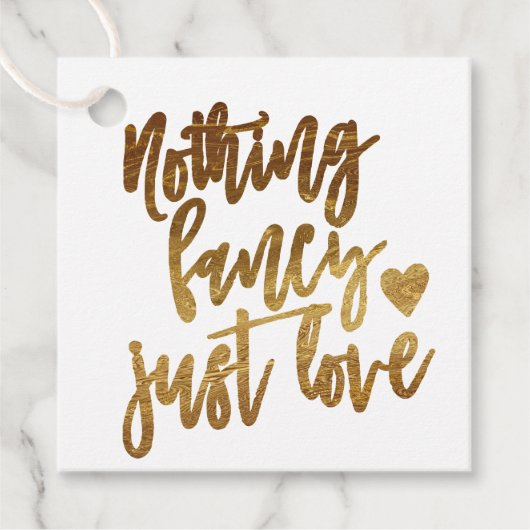 Niets Fancy gewoon liefde | Gold Heart Micro Weddi Bedankjes Labels (Voorkant)
