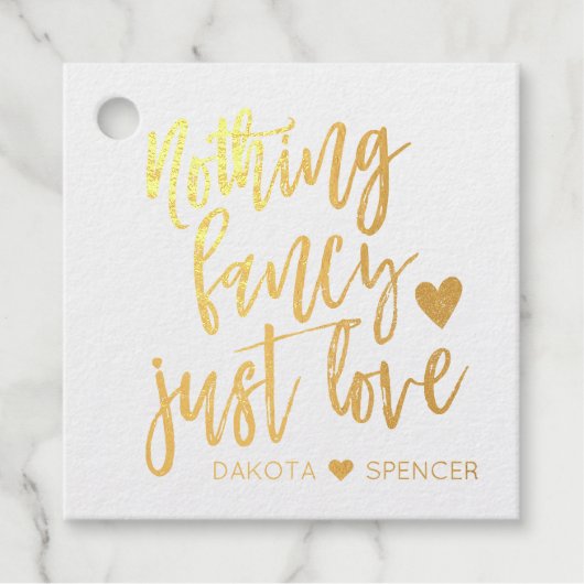 Niets Fancy gewoon liefde | Gold Heart Micro Weddi Bedankjes Labels (Voorkant)