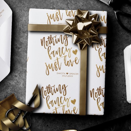 Niets Fancy gewoon liefde | Gold Heart Micro Weddi Cadeaupapier