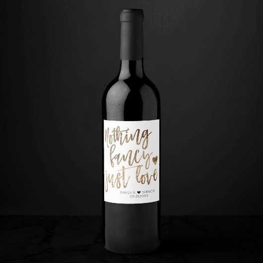 Niets Fancy gewoon liefde | Gold Heart Micro Weddi Wijn Etiket