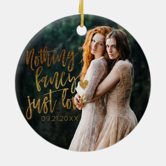 Niets Fancy gewoon liefde | Gouden hart bruiloft f Keramisch Ornament (Achterkant)