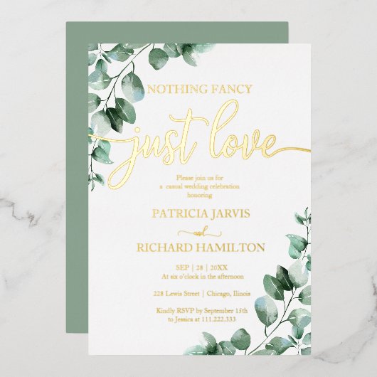 Niets Fancy gewoon Liefde Greenery Wedding Folie Uitnodiging (Voorkant / Achterkant)