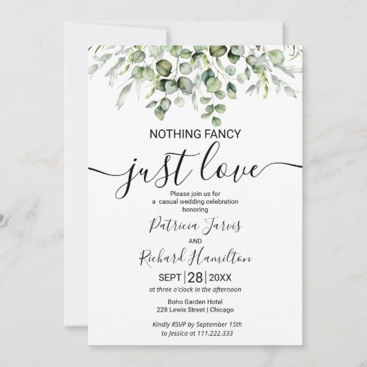 Niets Fancy gewoon Liefde Greenery Wedding Kaart (Voorkant)