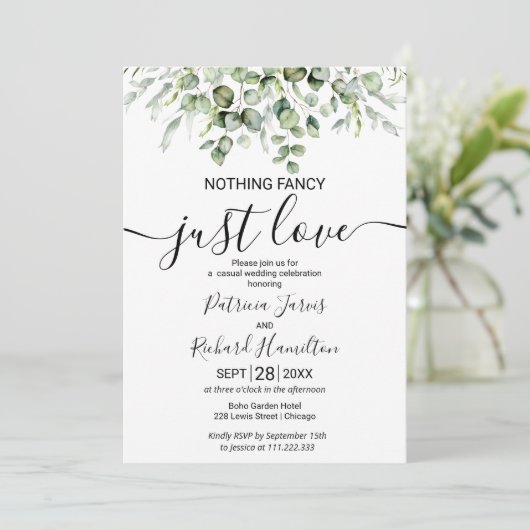 Niets Fancy gewoon Liefde Greenery Wedding Kaart (Staand voorkant)