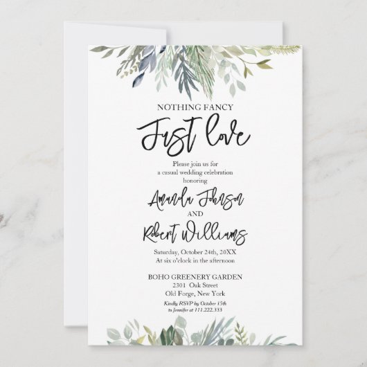 Niets Fancy gewoon Liefde Greenery Wedding Kaart (Voorkant)