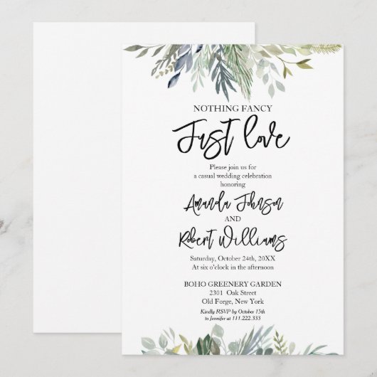 Niets Fancy gewoon Liefde Greenery Wedding Kaart (Voorkant / Achterkant)