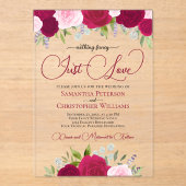 Niets Fancy Gewoon Liefde Hot Pink Rozen bruiloft Acryl Uitnodigingen (Voorkant)