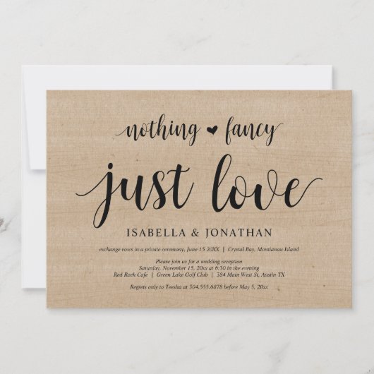 Niets Fancy, gewoon liefde, hout, weddenschap Kaart (Voorkant)
