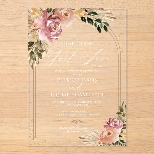 Niets Fancy gewoon liefde intieme bruiloft Acryl Uitnodigingen (Voorkant)