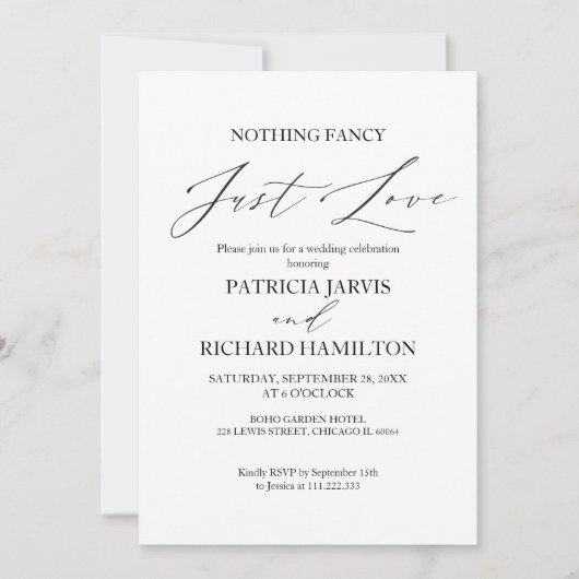 Niets Fancy gewoon liefde intieme bruiloft Kaart (Voorkant)