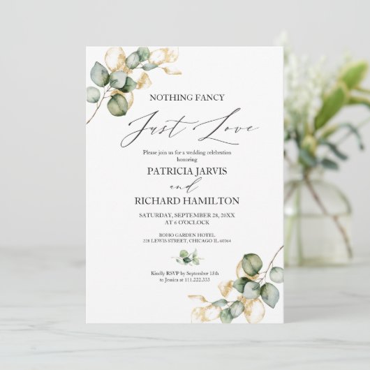 Niets Fancy gewoon liefde intieme bruiloft Kaart (Staand voorkant)