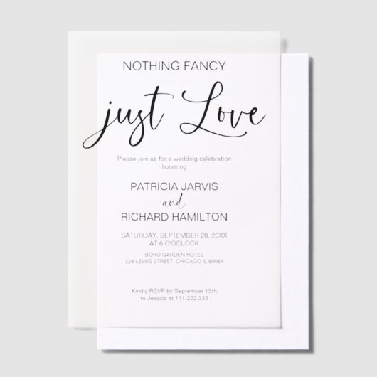 Niets Fancy gewoon liefde intieme bruiloft Vellum Uitnodigingen (Offset)