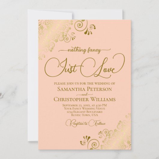 Niets Fancy Gewoon Liefde Koraal Peach & Gouden Br Kaart (Voorkant)