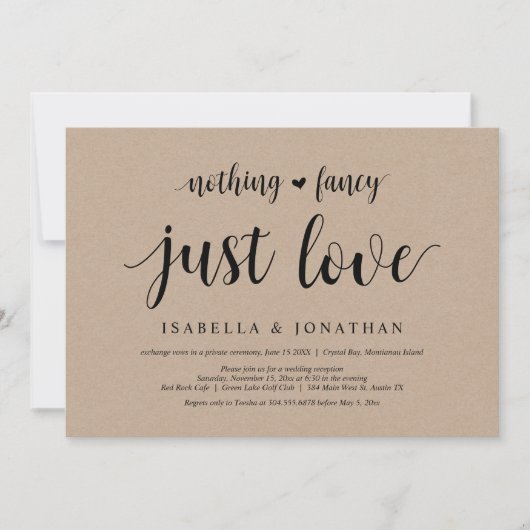 Niets Fancy, gewoon liefde, kraft, weddenschap Kaart (Voorkant)