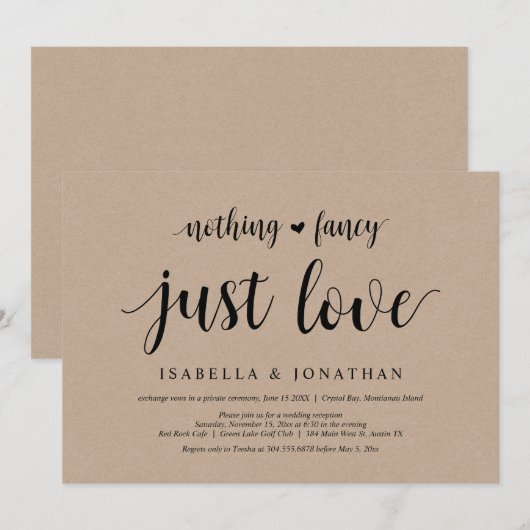 Niets Fancy, gewoon liefde, kraft, weddenschap Kaart (Voorkant / Achterkant)