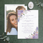 Niets Fancy gewoon Liefde Lila Lavender Foto Uitze Kaart<br><div class="desc">Creëer de perfecte uitnodiging voor een casual bruiloft, of een feest na de ontwikkeling, met deze moderne, trendy, lila lavender kleur waterverf florals, handgeschreven script typografie. Het ontwerp is voorzien van uw favoriete foto op de achterkant van de kaart. De ontwerper van het contact voor de passende producten. Hartelijk dank...</div>