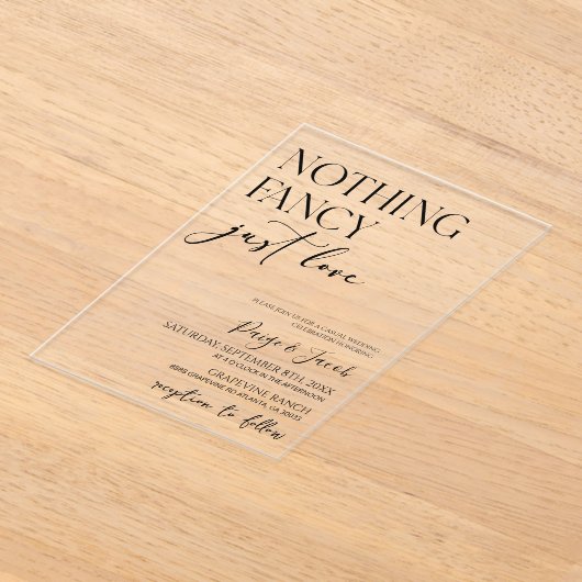 Niets Fancy gewoon liefde minimalistische Casual b Acryl Uitnodigingen (Laagn)