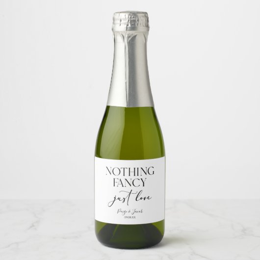 Niets Fancy gewoon liefde minimalistische Casual b Sparkling Wijnetiket (Voorkant)