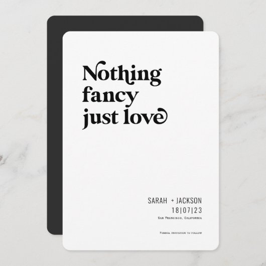 Niets fancy, gewoon liefde, Modern minimalistische Save The Date (Voorkant / Achterkant)