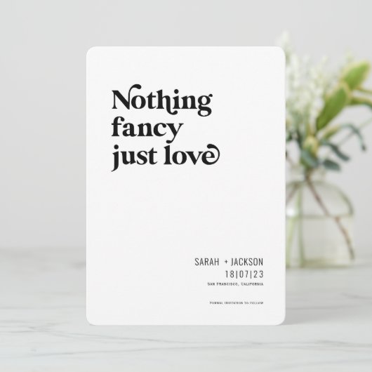 Niets fancy, gewoon liefde, Modern minimalistische Save The Date (Staand voorkant)