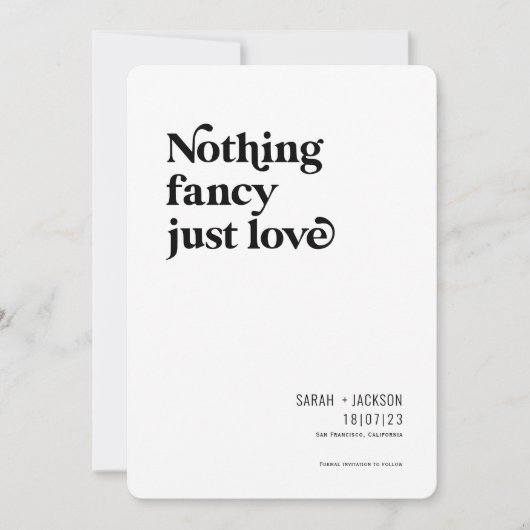 Niets fancy, gewoon liefde, Modern minimalistische Save The Date (Voorkant)