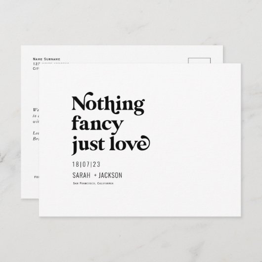 Niets fancy, gewoon liefde, Modern redt de datum Aankondigingskaart (Voorkant / Achterkant)