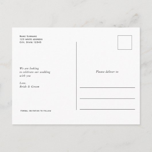 Niets fancy, gewoon liefde, Modern redt de datum Aankondigingskaart (Achterkant)