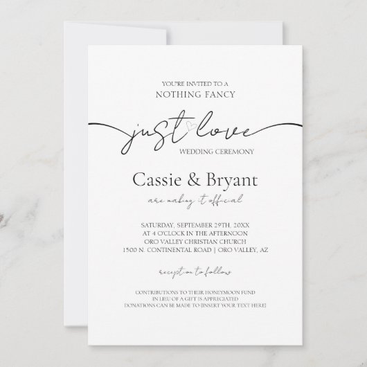 Niets Fancy Gewoon Liefde Modern Script Wedding Kaart (Voorkant)