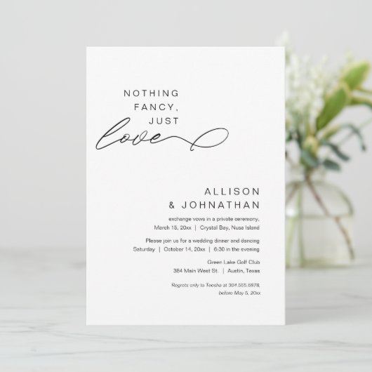 Niets Fancy, gewoon liefde, moderne bruiloft Elope Kaart (Staand voorkant)