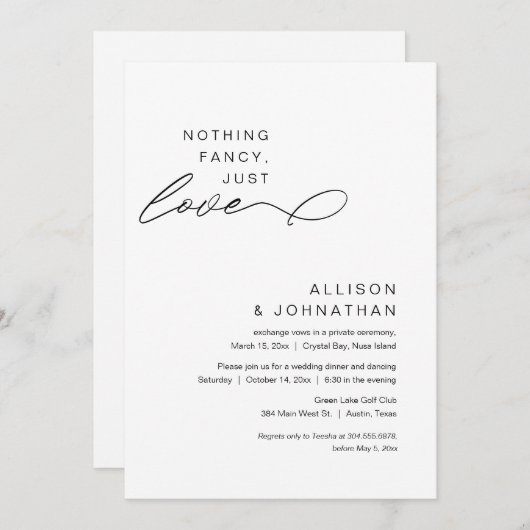 Niets Fancy, gewoon liefde, moderne bruiloft Elope Kaart (Voorkant / Achterkant)