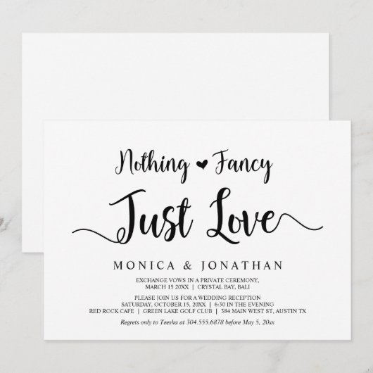Niets Fancy, gewoon Liefde, Moderne Rustische Elop Kaart (Voorkant / Achterkant)