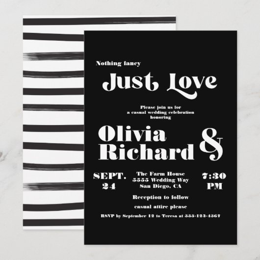 Niets Fancy gewoon Liefde Moderne Typografie Wedde Kaart (Voorkant / Achterkant)