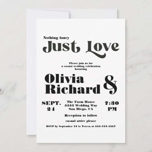 Niets Fancy gewoon Liefde Moderne Typografie Wedde Kaart (Voorkant)