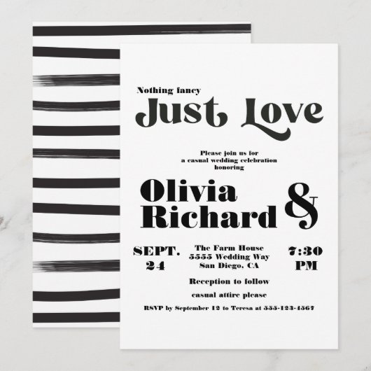 Niets Fancy gewoon Liefde Moderne Typografie Wedde Kaart (Voorkant / Achterkant)