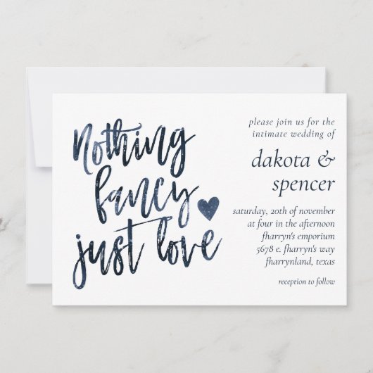 Niets Fancy gewoon liefde | Moody Navy Blue Bruilo Kaart (Voorkant)