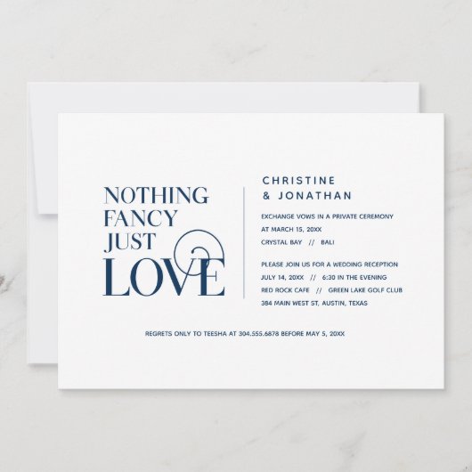 Niets Fancy, gewoon liefde, Navu Blue, Elopement Kaart (Voorkant)