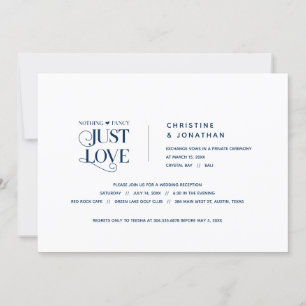 Niets Fancy, gewoon Liefde, Navy Blue, Elopement Kaart