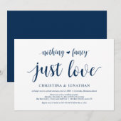 Niets Fancy, gewoon Liefde, Navy Blue, Elopement Kaart (Voorkant / Achterkant)