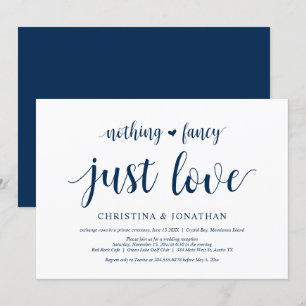 Niets Fancy, gewoon Liefde, Navy Blue, Elopement Kaart
