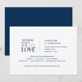 Niets Fancy, gewoon Liefde, Navy Blue, Elopement Kaart (Voorkant / Achterkant)