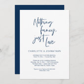 Niets Fancy, gewoon Liefde, Navy Blue, Elopement Kaart (Voorkant / Achterkant)