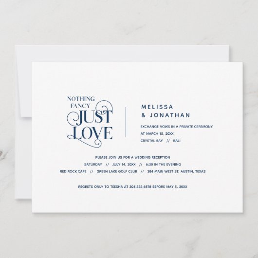 Niets Fancy, gewoon Liefde, Navy Blue, Wed Elopeme Kaart (Voorkant)