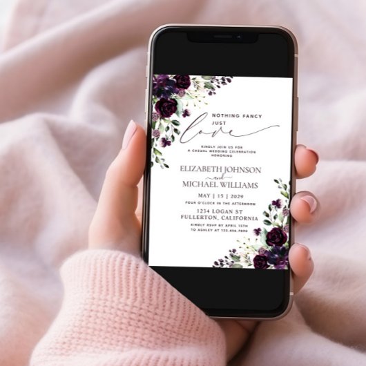 Niets Fancy gewoon Liefde Paarse Casual bruiloft Kaart