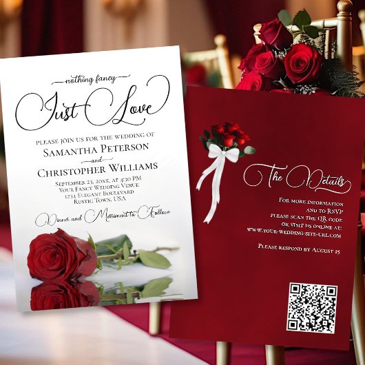 Niets Fancy Gewoon Liefde Red Rose QR Code Bruilof Kaart