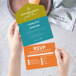 Niets Fancy Gewoon Liefde Retro 70s Bruiloft All In One Uitnodiging