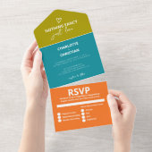 Niets Fancy Gewoon Liefde Retro 70s Bruiloft All In One Uitnodiging (Afscheurbaar)