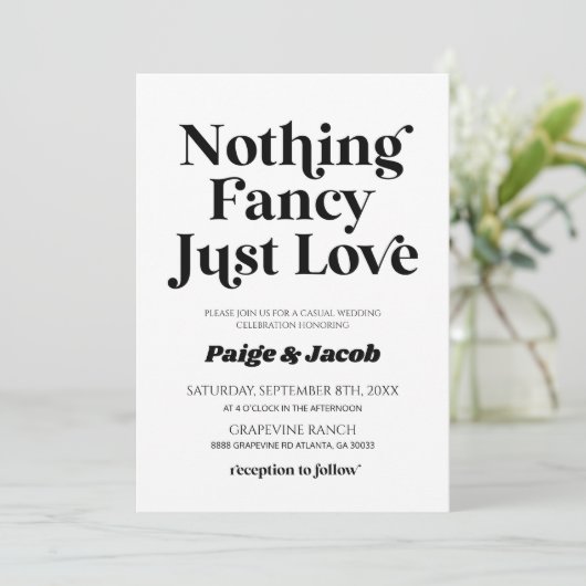 Niets Fancy Gewoon Liefde Retro Casual Bruiloft Kaart (Staand voorkant)